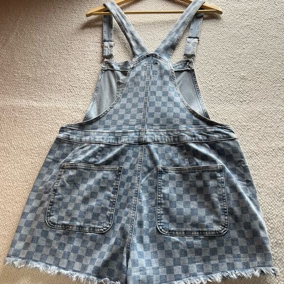 No Boundaries Checkered Denim Shortalls Overalls Junior Size XL 15-17 Re… - Picture 4 of 15